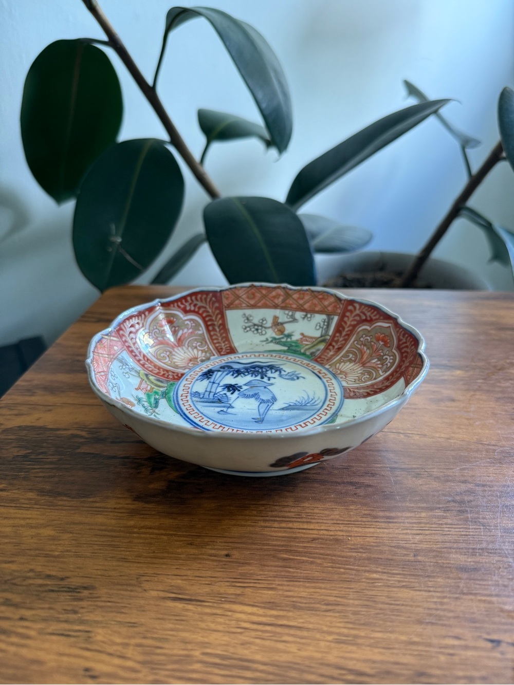 Vintage Japanese Imari Style Porcelain Bowl Crane & Floral Design